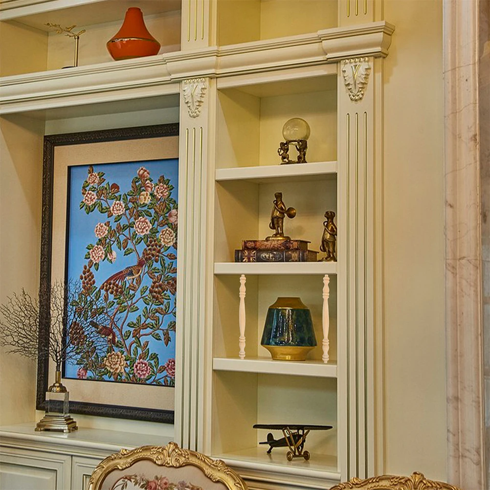 

4 Pcs Column Wine Cabinet Decorative Baluster Wooden Spindles for Repair Stair Balusters Replacement Craft Unfinished