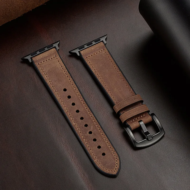 Armband für Apple Watch 44mm 40 42 46 45 41 38mm Ultra 2 49mm Leder+Silikon Armband iwatch Serie 12 11 10 9 8 7 6 5 4 SE
