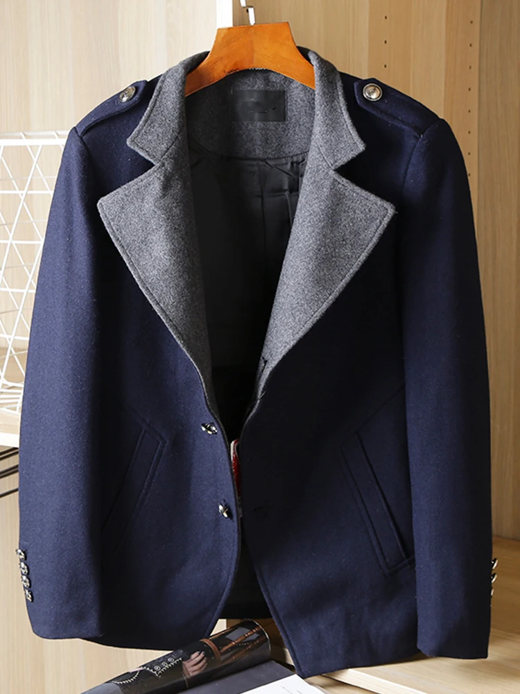 

Men's Woolen Coat Autumn Winter Faion Color Blo Casual Versatile Mid-Length Busin Casual Sle Long Sve Single Button