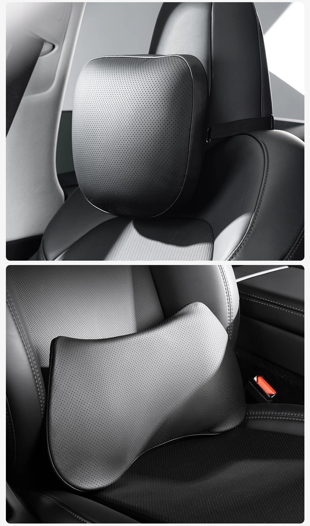 YZ Für Tesla Kissen Modell Y YL 3 Atmungsaktives Weiches Leder Kopfstütze Lendenwirbelstütze Sitzkissen Ergonomisches Memory-Schaum Nacken- und Taillenkissen – Detail 14