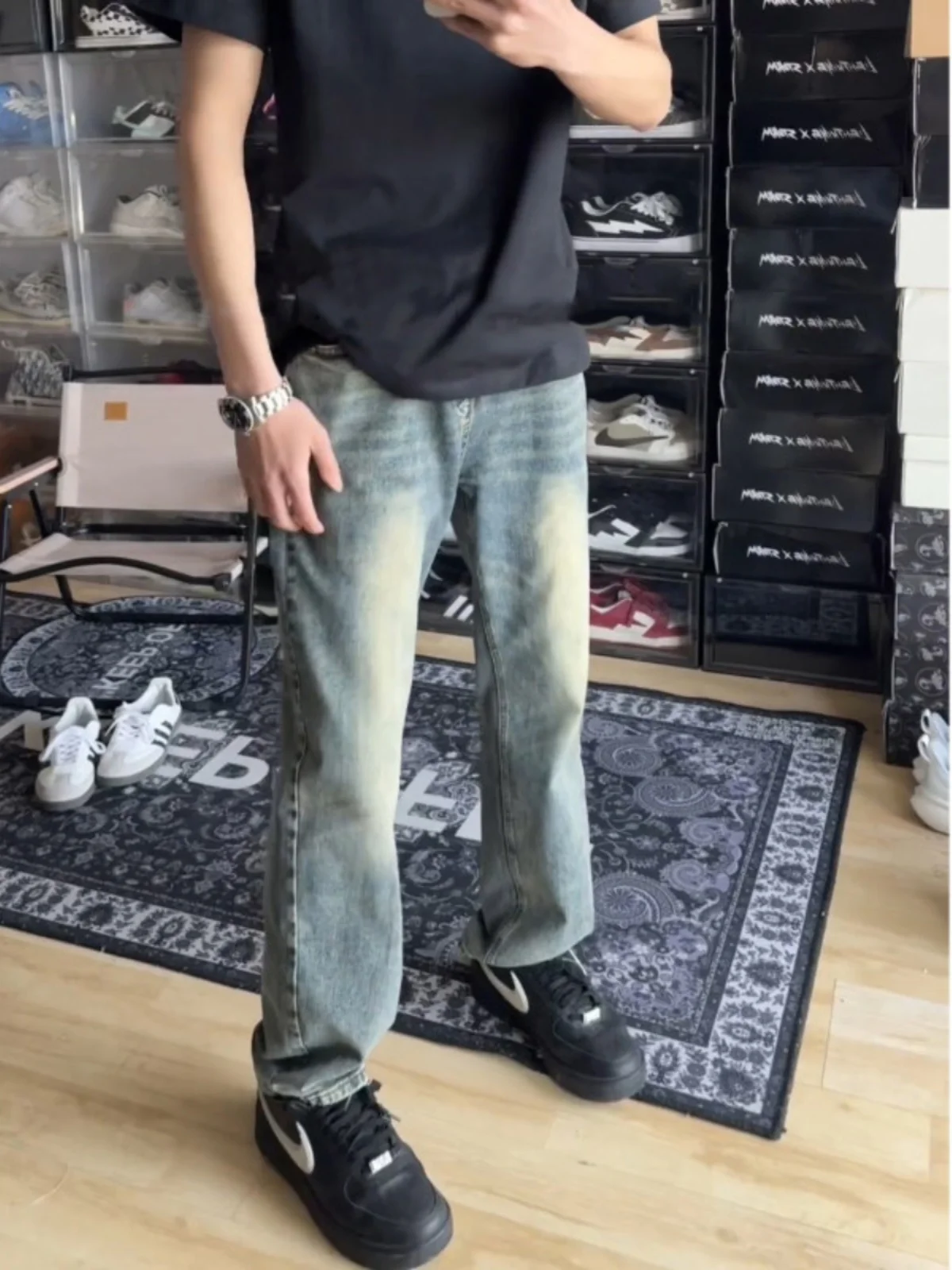 

Мужские летние тонкие джинсы прямого кроя в стиле ретро, синие, в американском стиле High Street, зауженные, повседневные, для стройного силуэта