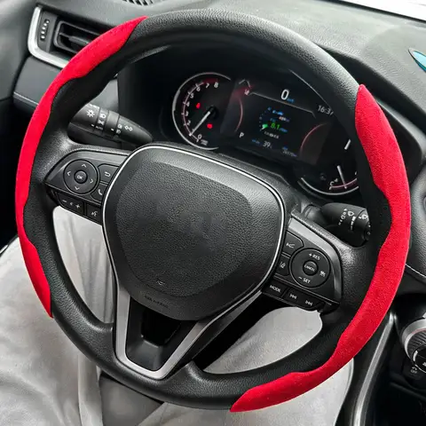 Winter New 2PCS Villi Flat Bottom Steering Wheel D-Shaped Accessories Keep warm Round Steering Wheel Black Blue Red Beige Grey