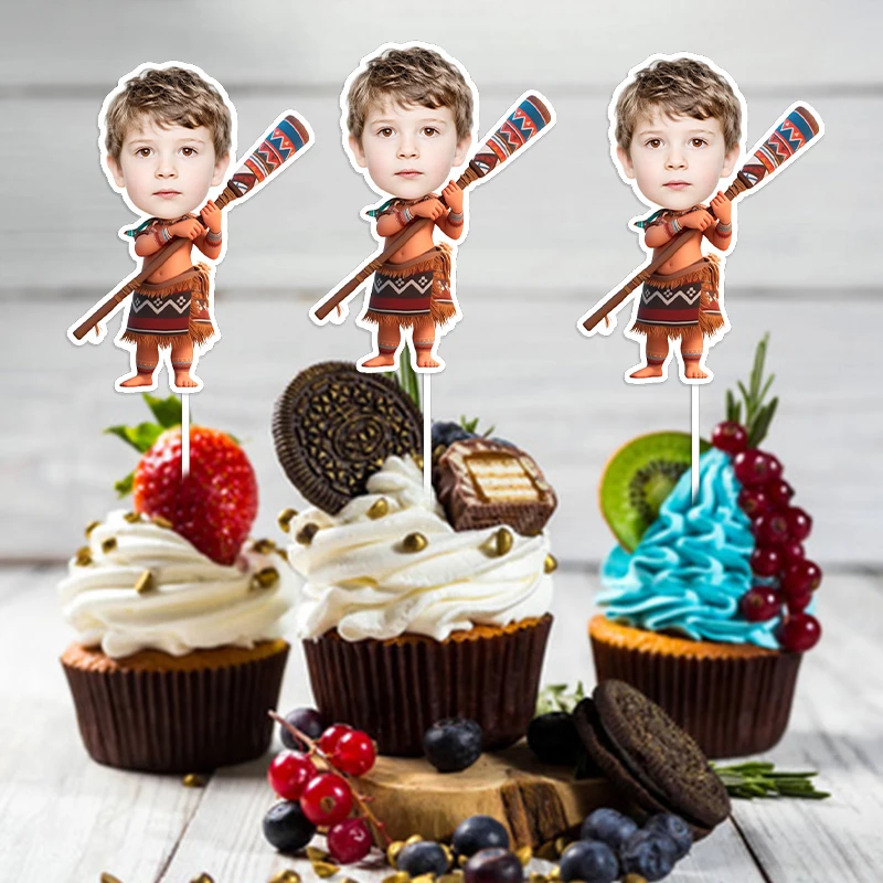 12/24 Stück Maßgefertigte Porträt-Gesichter im Indianer-Stil Kuchendekoration für Erwachsene und Kinder Festival Party Spaß Gebäck-Topper Ornamente
