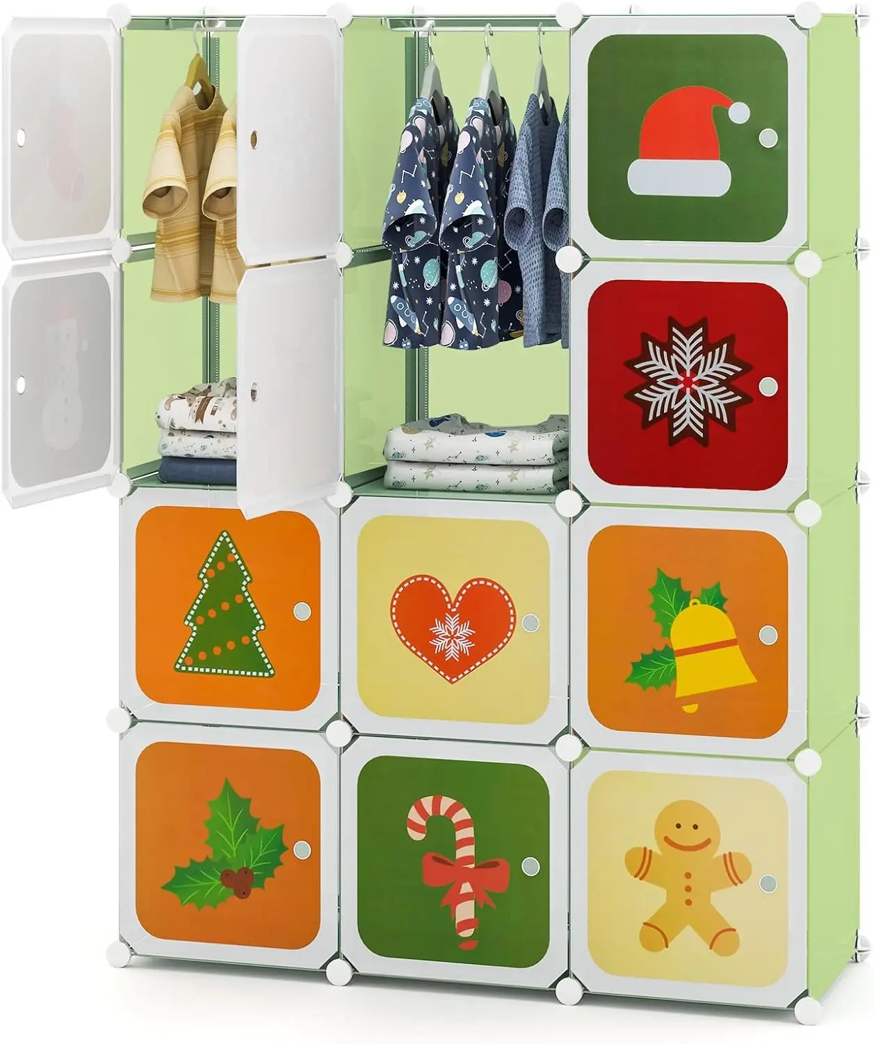 

Детский шкаф с героями мультфильмов, модульный комод, органайзер для хранения с 12 кубиками, 2, подвесная стойка для одежды, портативный шкаф для малышей