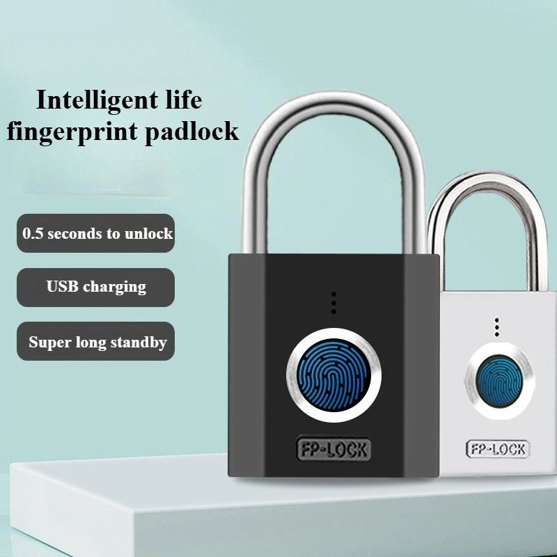 Convenient Fingerprint Lock Padlock Unlock with One Touch, Heavy Duty Weatherproof Portable Security Lock for School,  Outdoor