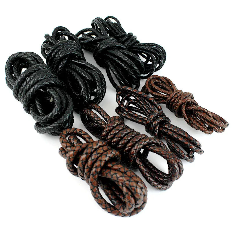 2-1Meter Genuine Leather Cord 3/4/5/6/8mm Round Braided Leather Strap String Lace For DIY Necklace Jewelry Making Accessories