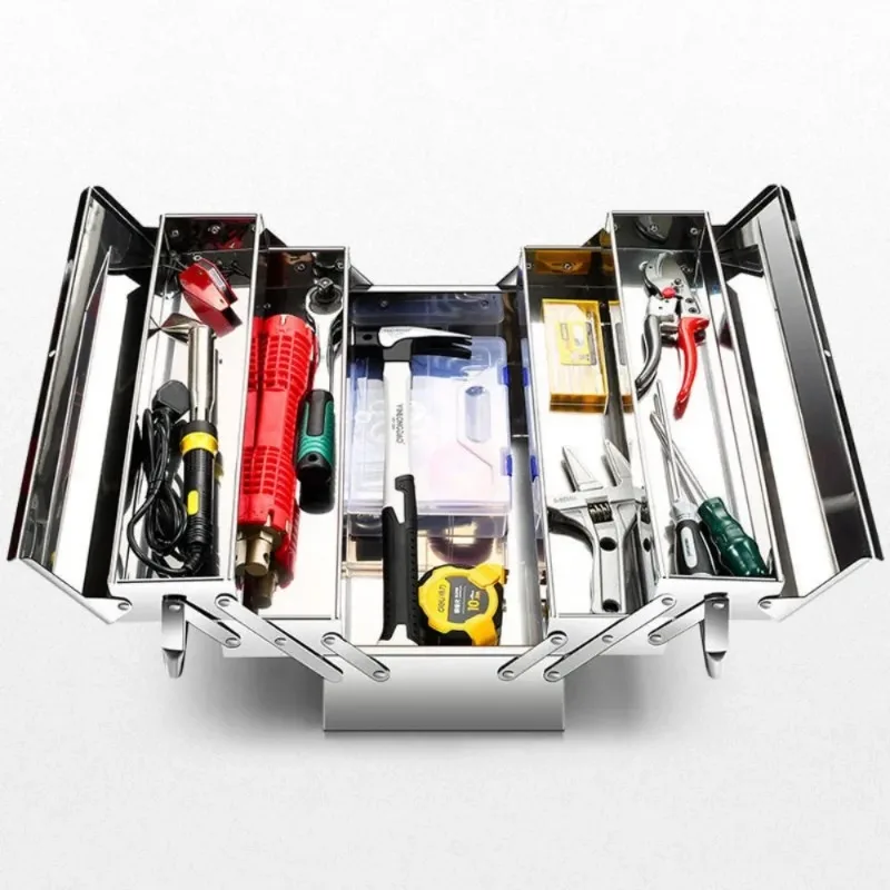 Stainless Steel Toolbox Hardware Extra Large Three-layer Folding Empty Storage Case Home Auto Repair Multifunctional Tools Box
