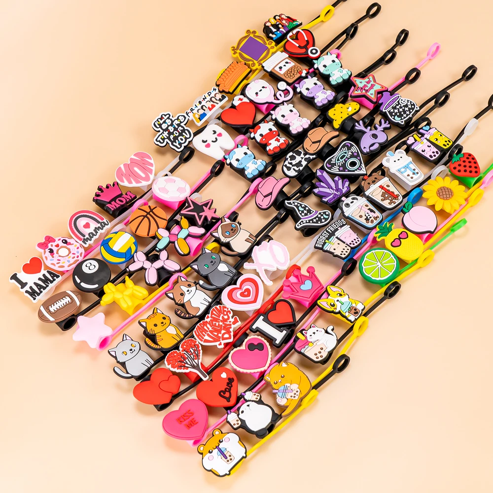 5pcs Cute Silicone Straw Cover Caps,Party Supplies 10mm Heart Cat Drinkware Straw Cap for 30&40 Oz, Dustproof Straw Topper Bulk