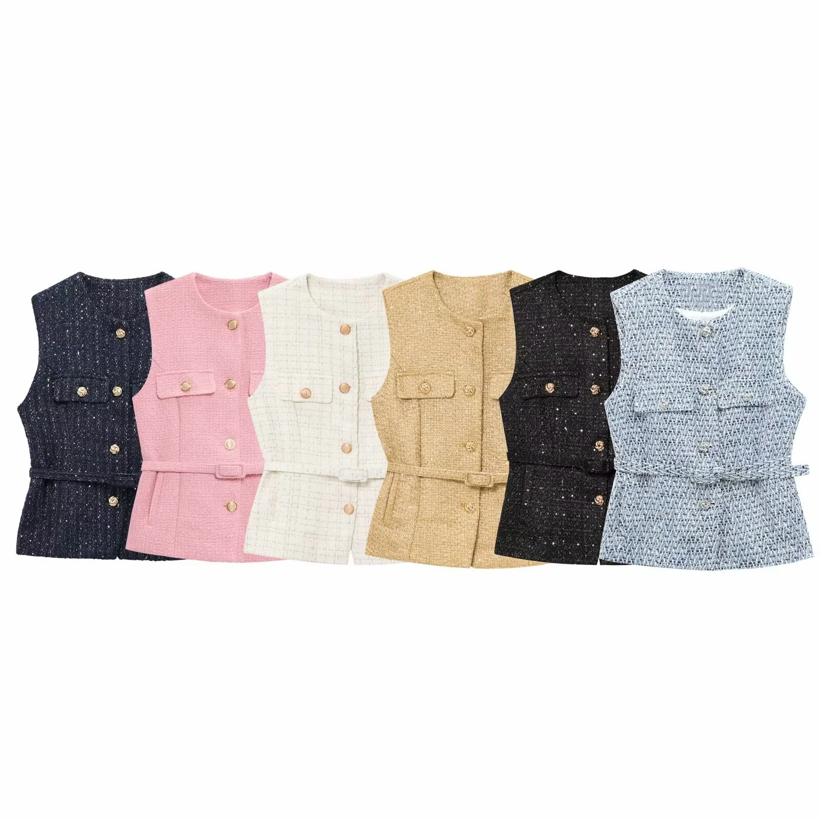 

New spring and autumn women's European and American style French design with belt beads and textured vest small fragrance jacket