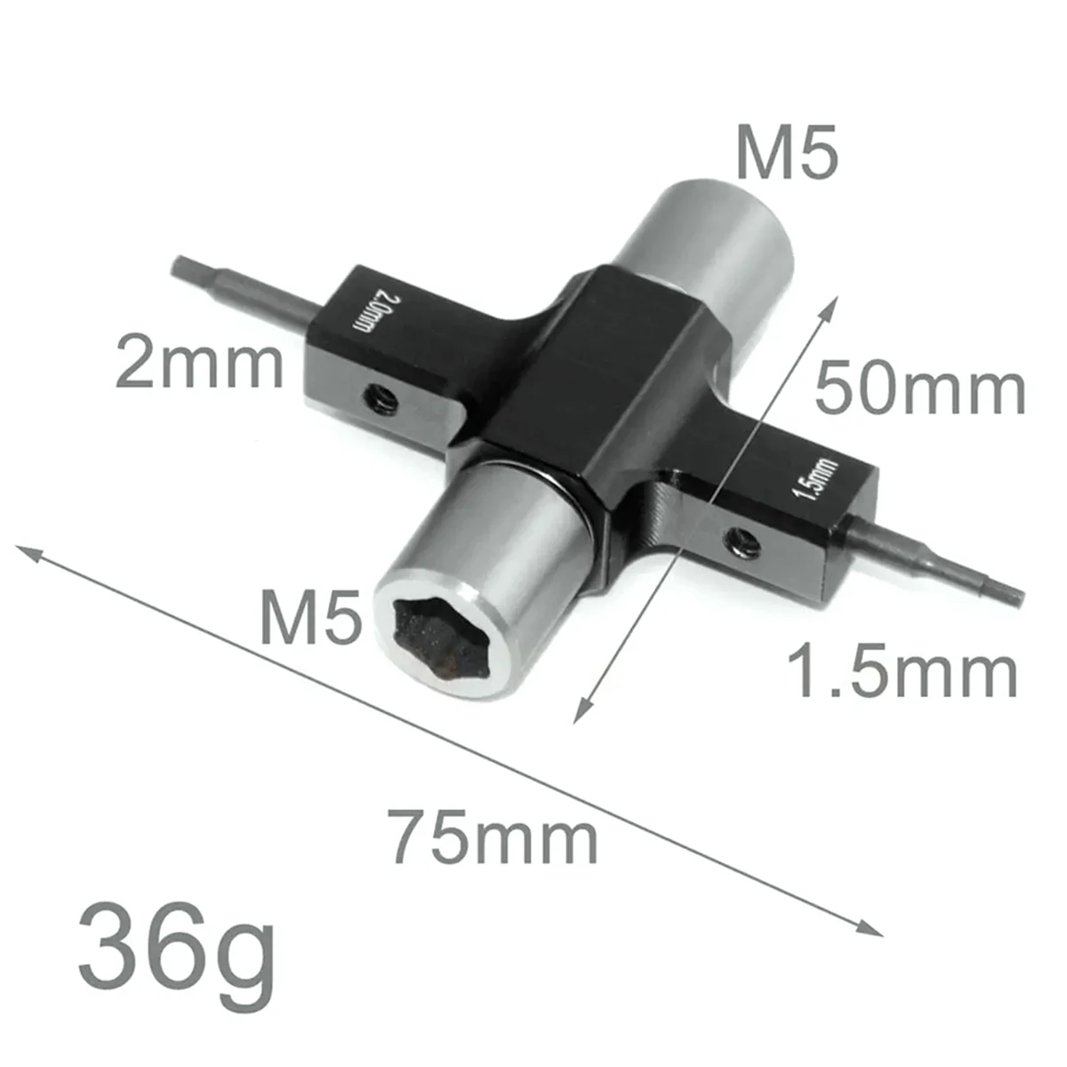 

M5 Quad Wrench with Built In One Way Bearing Tool 1.5mm/2mm Screwdriver Release Propeller Motor for RC FPV Racing Drone