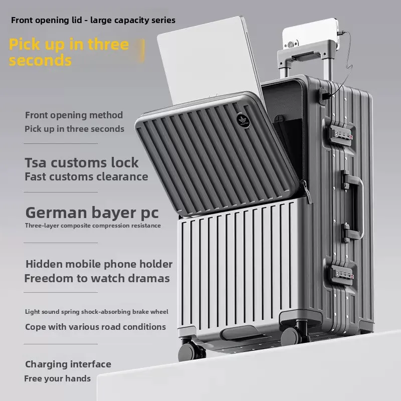 

COLENARA 20"24"26 Inch Multifunctional Suitcase Front Opening Boarding Case Laptop Trolley Case USB Charging Travel Luggage Bag