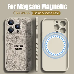 Cartoon Rose Luxury Magnetic Case For iPhone 16 15 14 13 12 11 Pro Max For Magsafe Wireless Charge Silicone Shockproof Cover