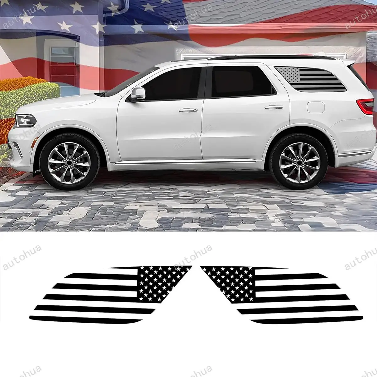 

Предварительно вырезанные наклейки на заднее боковое окно с американским флагом, совместимые с Dodge Durango 2014-2025, матовый черный