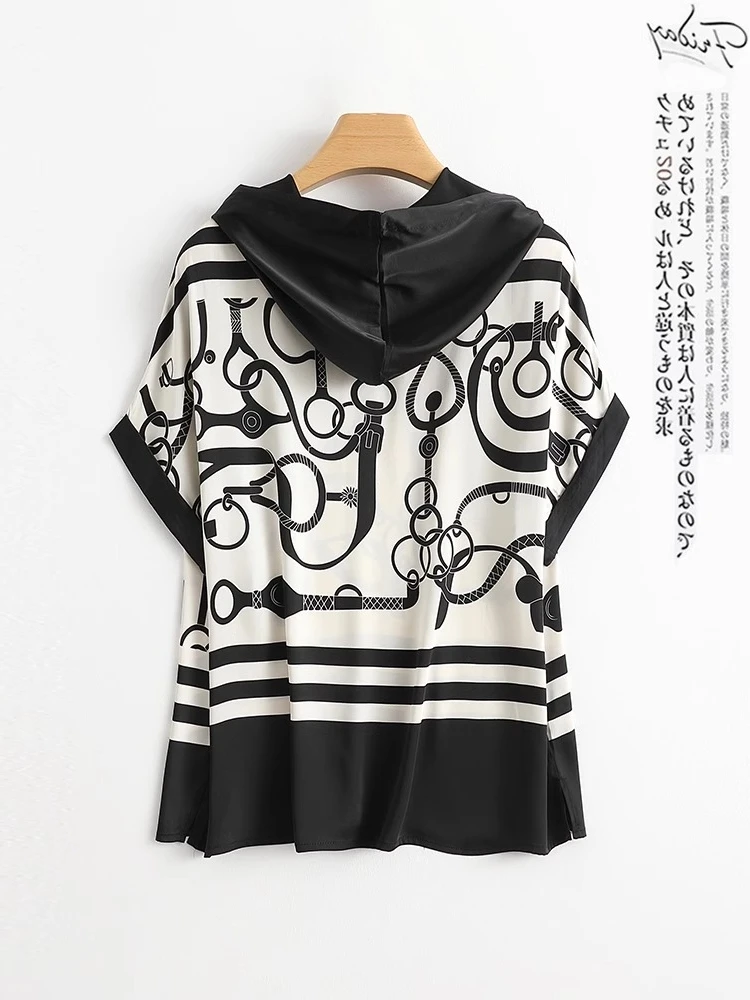 Silk T-irt Women's Loose Fit ort Sve Printed Heavyweight  Silk Casual Summer Top Korean Sle Commute Faion