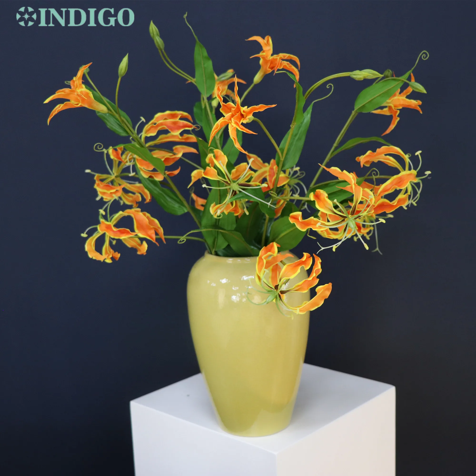 

5PCS Gloriosa Lily Orange Orchid Real Touch Plastic Petal 75CM Wedding Artificial Flower Event Japanese Decoration - INDIGO