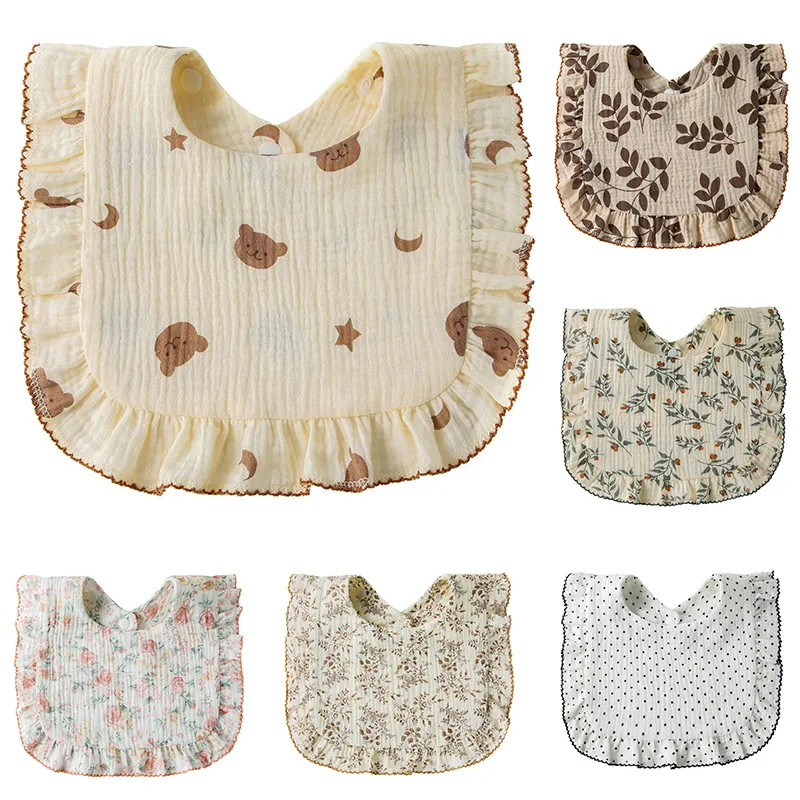 

U-образный детский нагрудник для слюны, муслиновые нагрудники в горошек для девочек, хлопковая кружевная ткань для отрыжки, аксессуары для ухода за младенцами