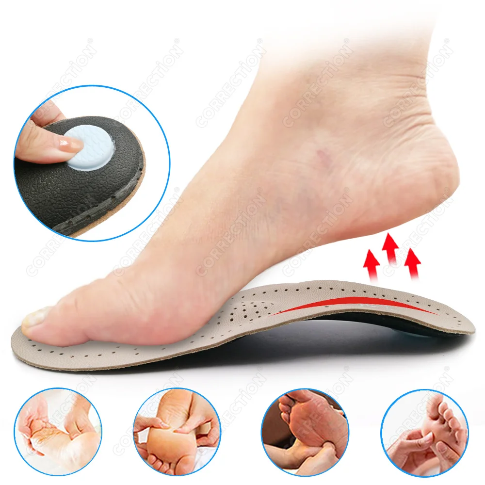 Genuine Leather Orthotic Insole For Flat Feet Arch Support Orthopedic Shoes Sole Insoles For Feet Men Women O/X Leg Corrected