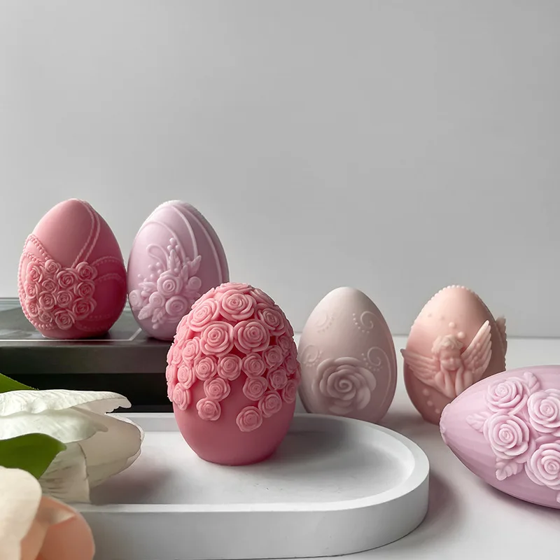 3D Easter Egg Candle Silicone Mold Flower Embossment DIY Aroma Candle Plaster Resin Ornaments Handmade Soap Mould Easter Decor