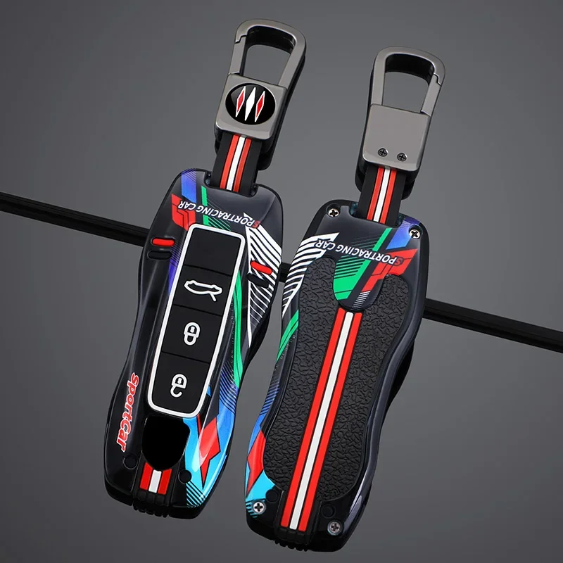 Sport Two-Color Line Style Car Key Case Cover For Porsche Cayenne Panamera Cayman Macan Boxster 971 9YA 718 911 Car Accessories