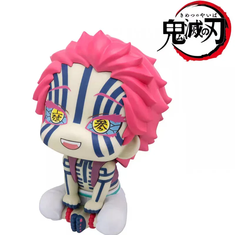 Boneca de ação demon slayer, modelo akaza, cabeça em movimento, versão q, mini série, boneca sentada, brinquedo, anime, periférico, presente de aniversário