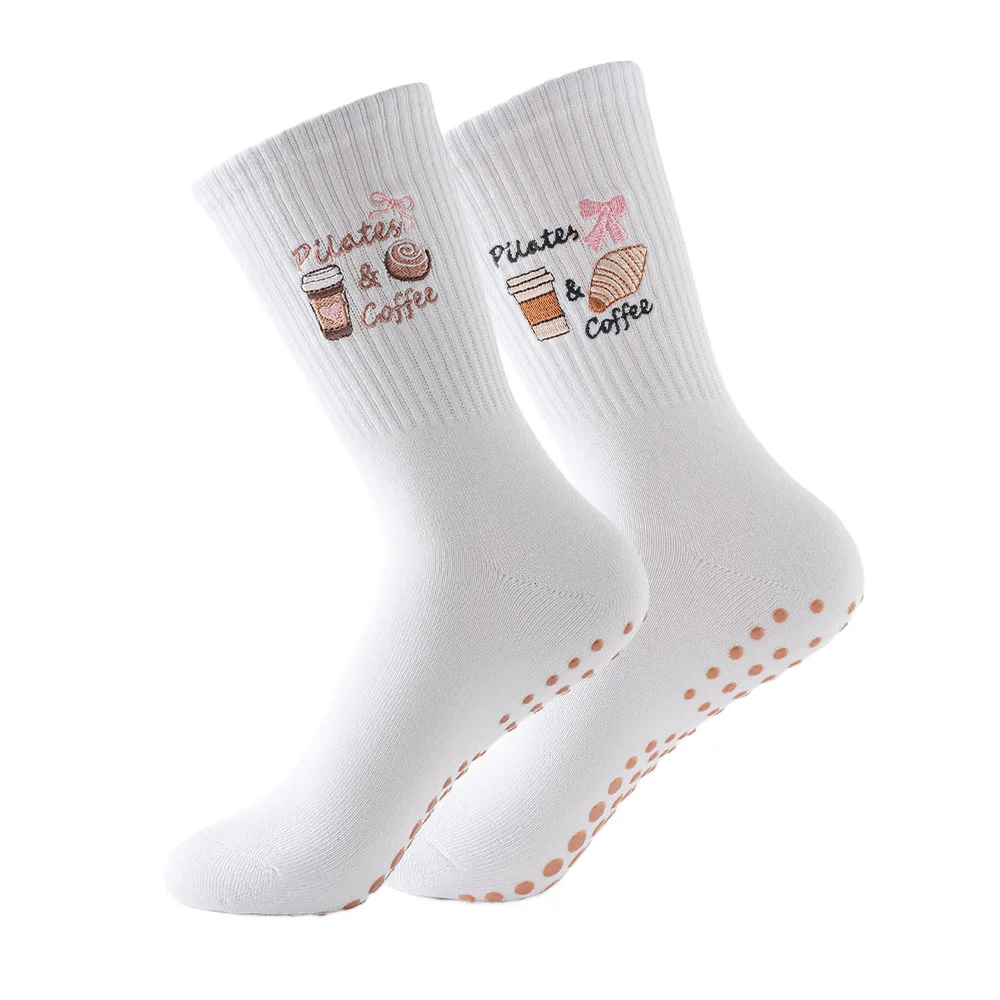 

1 Pair of Pilates Socks Women's Mid-Calf Socks Professional Non-Slip Yoga Socks Indoor Fitness Exercise White Long Sports Socks