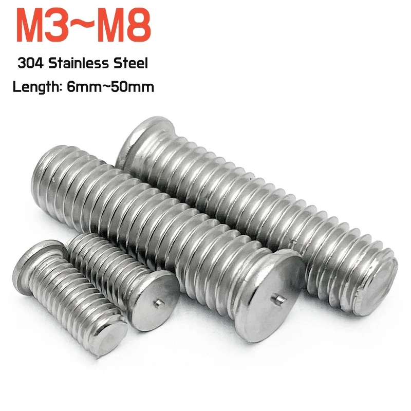 Spot Welding Screw M3 M4 M5 M6 M8 304 Stainless Steel Solder Point Bolt Weld Stud For Capacitor Discharge Length 6~50mm