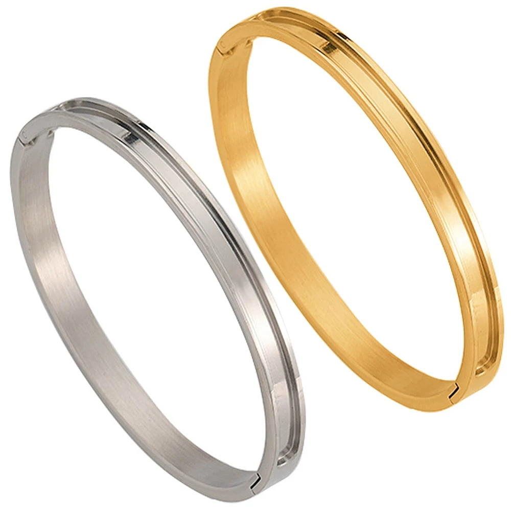 2Pcs Bracelet Blanks Grooved Bangle Stainless Steel Metal Hinged Empty Cuff Inlay Bracelet Base for Jewelry Making Women