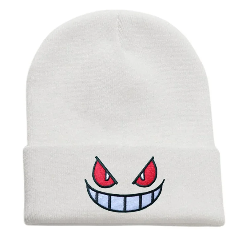 Anime Cartoon Figure Gengar Embroidered Knitted Autumn Winter Warm Wool Hat Gengar Beanies Cap Hot Fashion Decoration Unisex