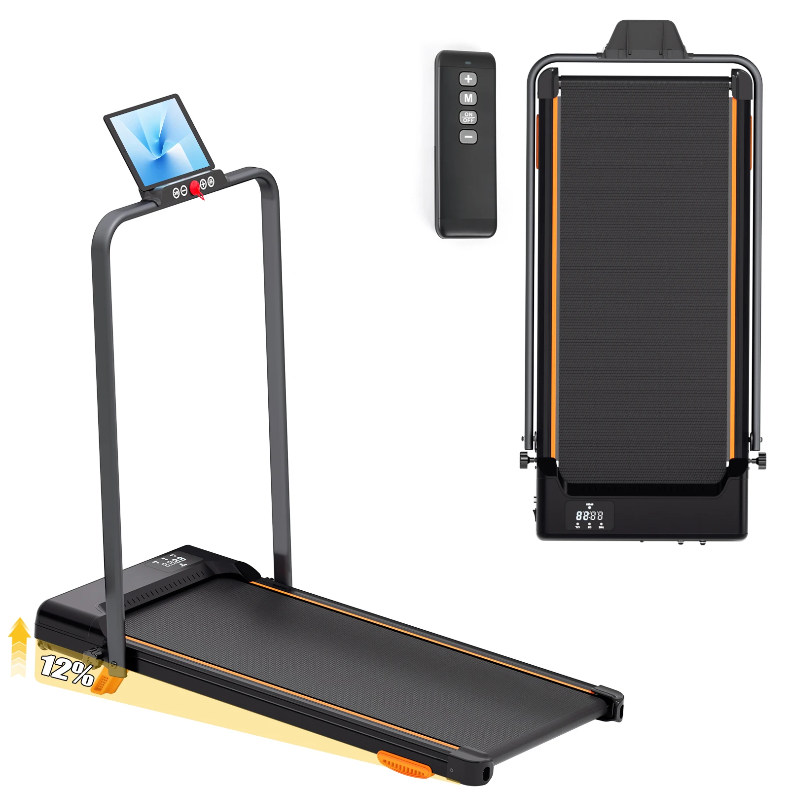 Home Folding Treadmill with Handle Bar, 12% Incline Walking Pad 3-in-1 Jogging Running Machine, 3.0HP 7.5MPH, 330LBS Weight Capacity, LED Display