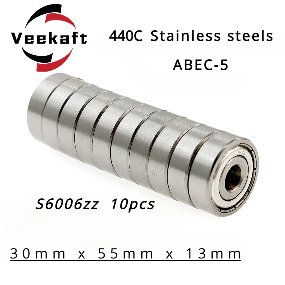 

Veekaft 440C Stainless Steel Small Deep Groove Ball Bearings S6006zz 10pcs.dimension 30mmx55mmx13mm