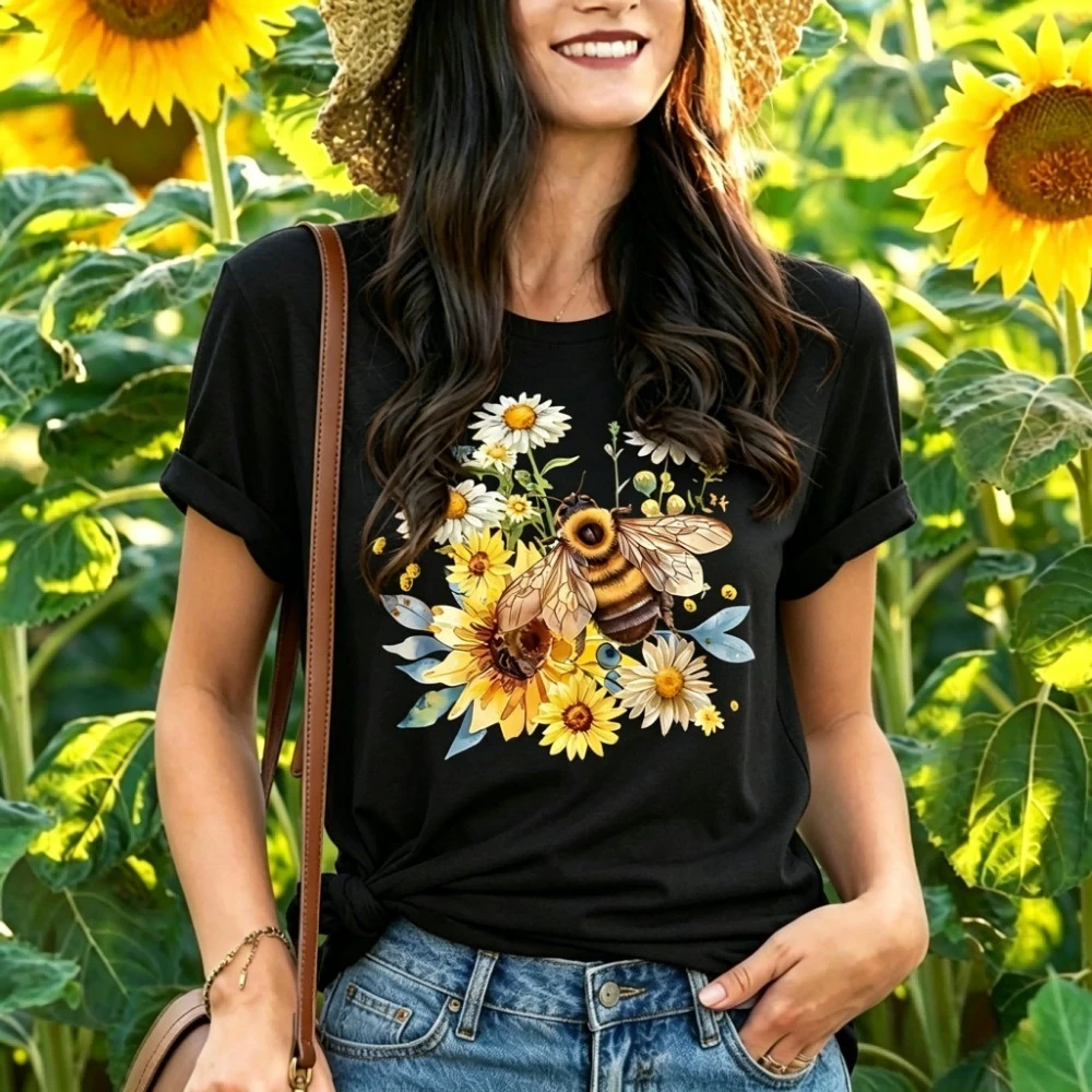 

Women's Sunflower Graphic Shirts Boho Flowers Tee Tops Cute Summer Vintage Short Sleeve Holiday T Shirt