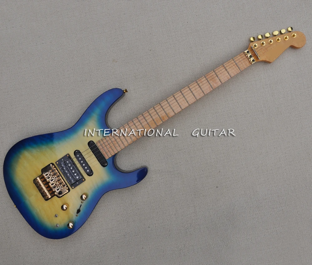 

6 Strings Blue Floyd Electric Guitar with Quilted Maple Veneer,Rosewood Fretboard,24 Frets