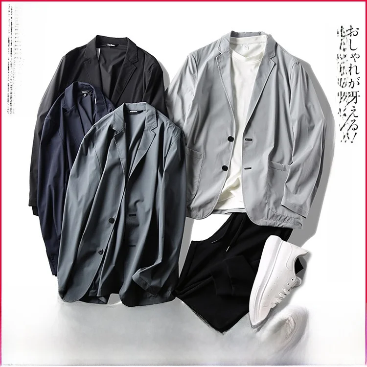 

Легкий дышащий солнцезащитный мужской деловой повседневный костюм, весна-лето, Новое поступление, длинный свек на двух пуговицах