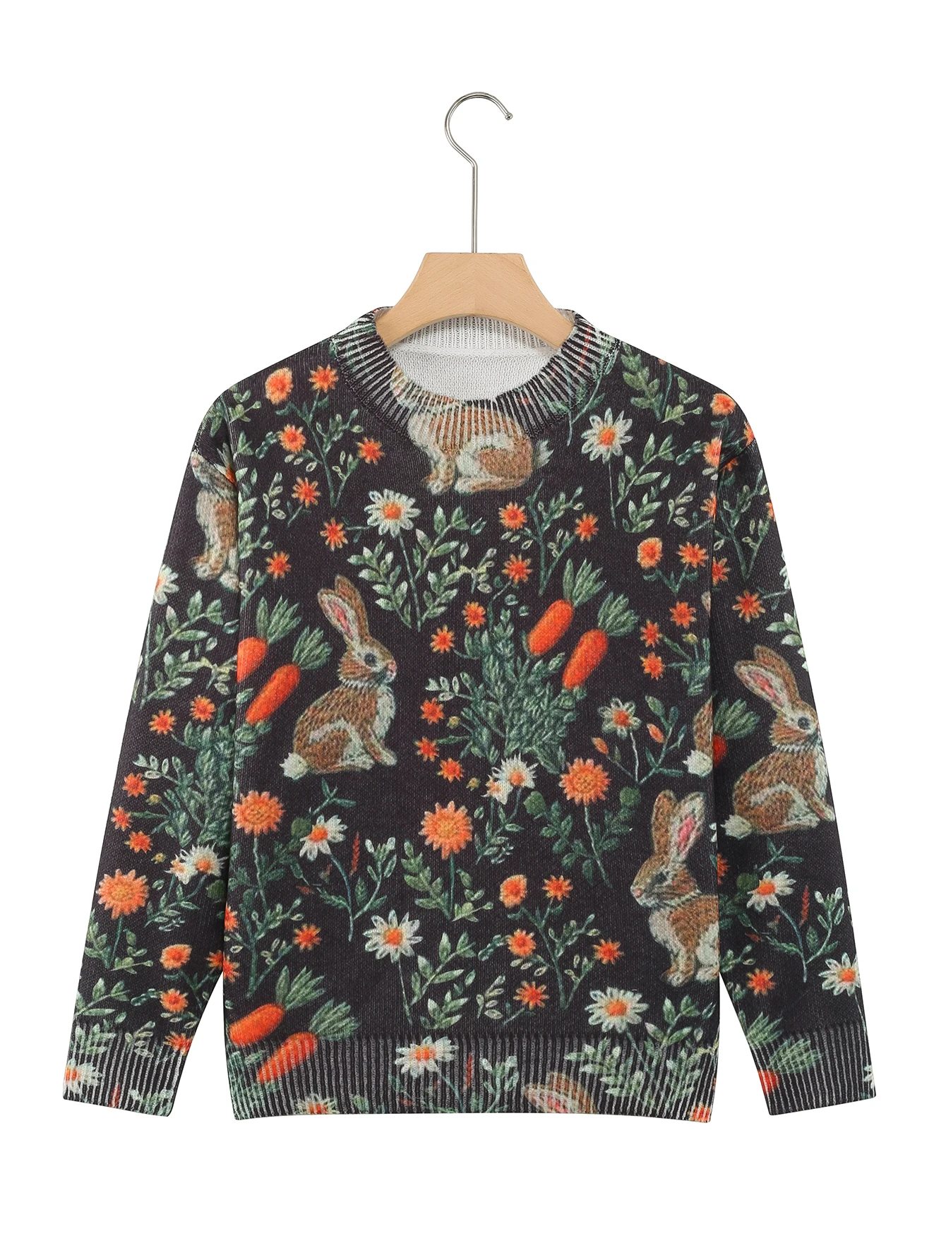 Rabbit print women's sweater casual and versatile crew neck sweater new hot-selling sweater for autumn and winter