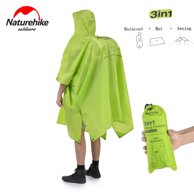 Naturehike Outdoor Raincoat Windbreaker 3in1 Multifunction Camping & Hiking Waterproof Poncho Nylon Travel Awning Mat