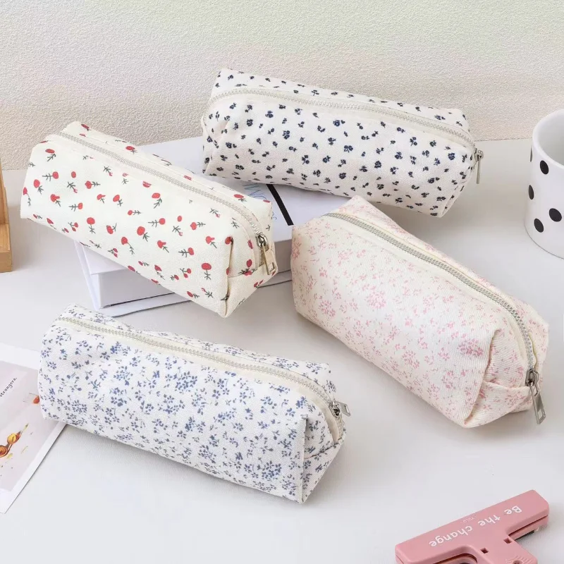 Cartoon Floral Printing Pen Bag Student Grils Stationery Bag Large Capacity Pencil Case Multifunctional Stationery Organizer
