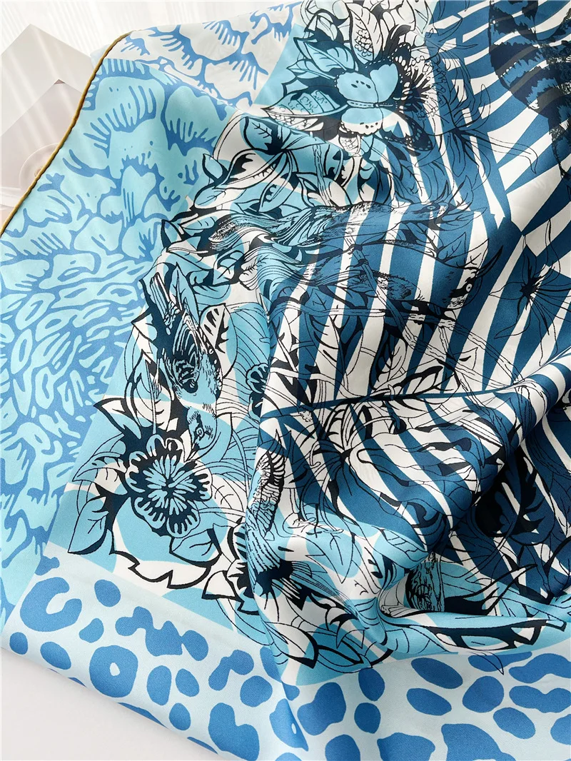 Lion Print Silk Scarf Luxury Designers Hand-rolled Edges Large Shawls Women Bandanas Accessories Belt Hair Neck Decorations view 5