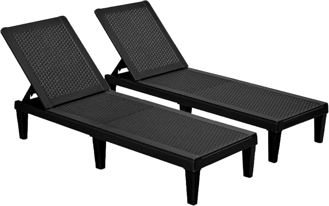 Devoko Outdoor Chaise Lounge Chair Set of 2 for Outside Pool Patio, Adjustable Waterproof Chaise Lounge Outdoor (Black)