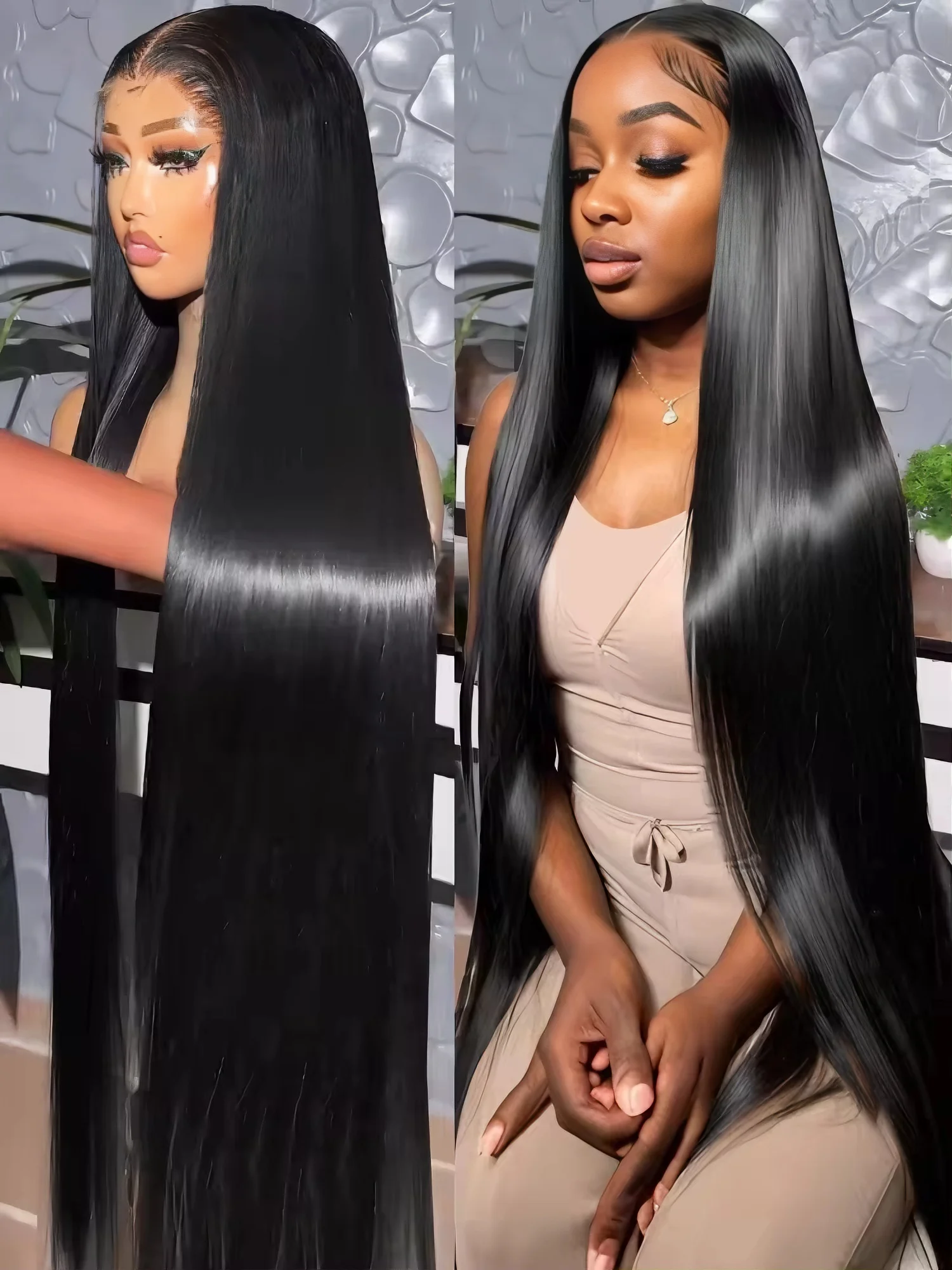 

38 42 inches 13x4 13x6 high-definition transparent straight lace front wig 250 density Brazilian hair natural black wig suitable