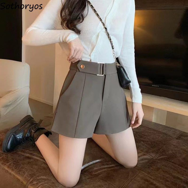 Shorts Women Retro Belt Korean Style Mature Business Ladies Fashion Office Simple Elegant High Waist Spring All-match Designed