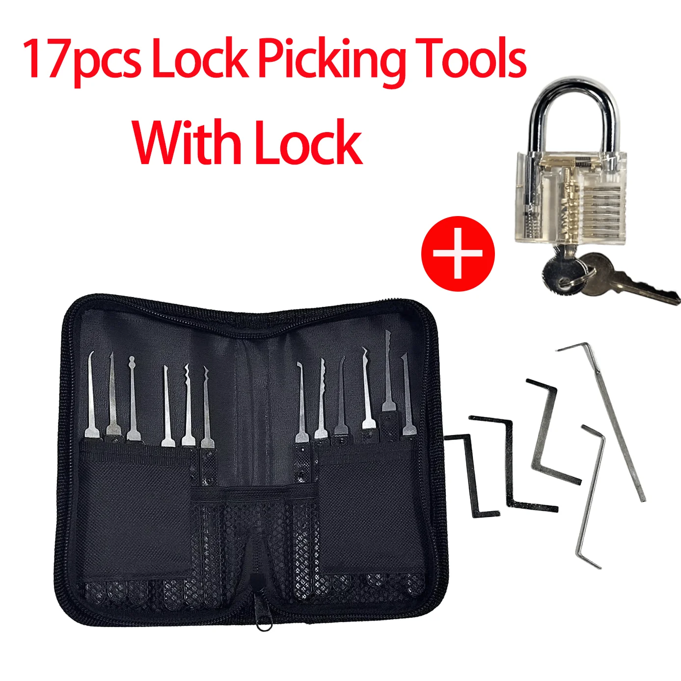 17pcs Lock Pick Set Stainless Steel Lock Picking Tools Kit Portable Locksmith Unlocking Tool Set for Home Emergency