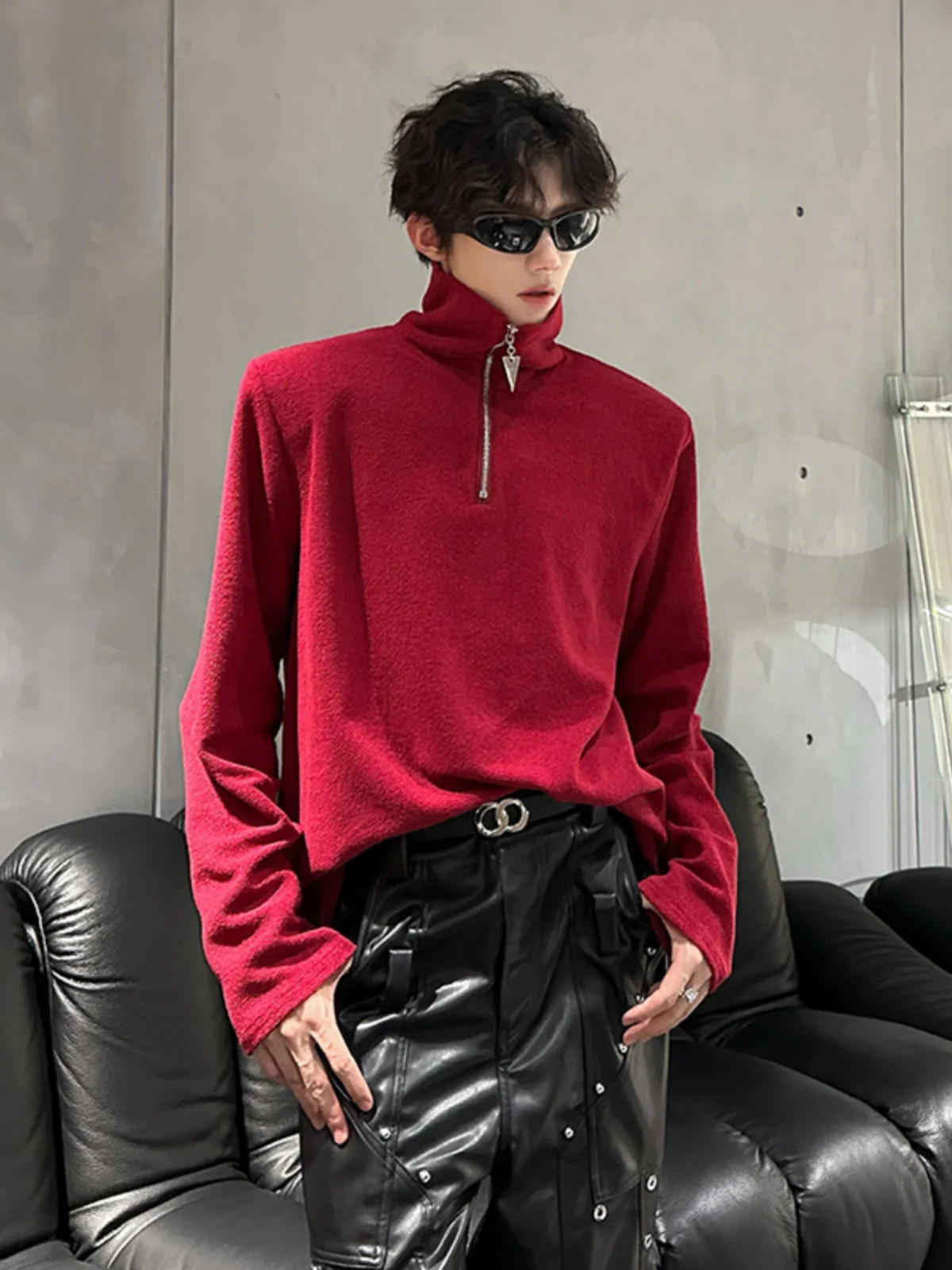 

Мужская утепленная толстовка с длинным рукавом и высоким воротником, с подкладкой на плечах, осенне-зимняя модная брендовая базовая футболка