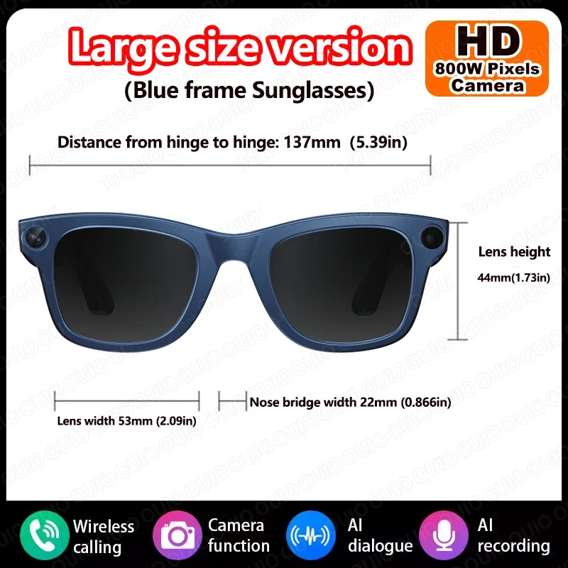 1080P HD 800W Camera Smart Glasses Video Record Translation AI Smart Touch Control Type-C Interface Smart Glasses Bluetooth Call