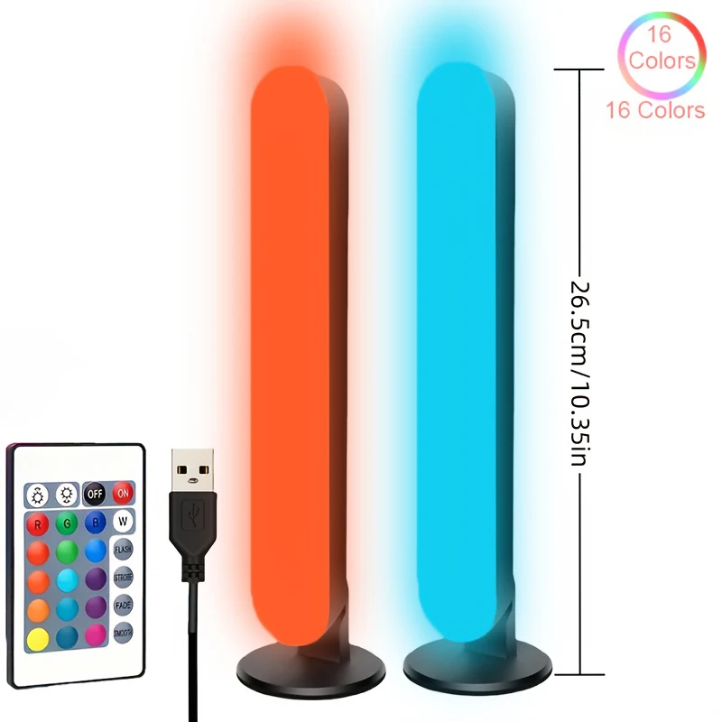 1/2pc LED Desktop Smart RGB Light Bars with Remote 16colors USB Plug Night Light for Gaming Desk Office Party TV Background Gift