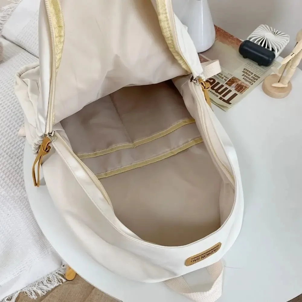 Practical Solid Color School Bag Casual Nylon Large Capacity Bag Simple Fashion Student Backpack Daily Use