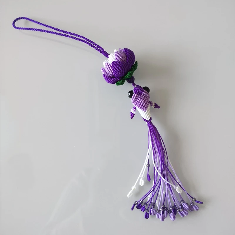 

Pure handmade rope weaving purple lotus tassel fish pendant car pendant special gift