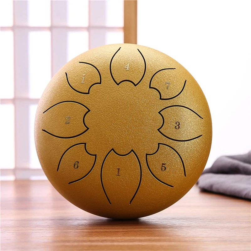 Rain Drum For Outside, Steel Tongue Drum 8Notes 6 Inches Chakra Tank Drum Steel Percussion Padded Mallets