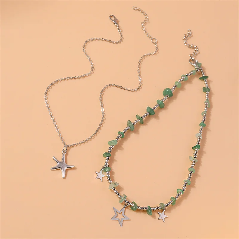Aihua Boho Kpop Bunte Unregelmäßige Naturstein Hohl Stern Anhänger Halsband Halskette Frauen Goth Perle Kette Y2K Schmuck Zubehör – Detail 4