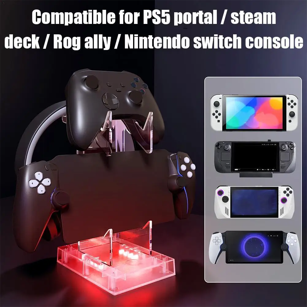 

Game Controller Holder Base Display Stand Holder with RGB Lights for PS5 Portal Steam Deck Rog Ally Switch Handheld Game Console