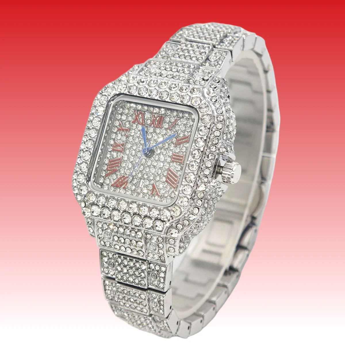 New UNIGUET Fashion Womens Full Diamond Watches Hip Hop Iced out Bling Red Dial Square Quartz Wristwatch Jewelry for Ladies 2026